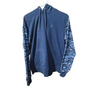 Hooey Mens Large Blue Geometric Tribal Print Sleeve Pullover Hoodie Sweatshirt